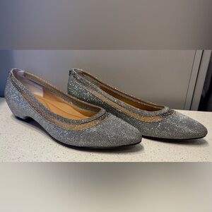 J. Renéé Silver Glitter Low Heel Pumps Dressy Comfort Wedding Mom of Bride Shoes